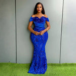 Sequ Maxi Dress off Shoulder Slim Hip Velvet Sequin Model Women Clothing