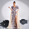 Women Clothing Advanced Long Sleeved V neck Slim Fit Cocktail Sequined Mid Length Evening Dress for Women
