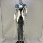 Autumn Winter Metallic Sexy Backless Skinny Slimming Slim Dress Women Metallic Coated Fabric Dress