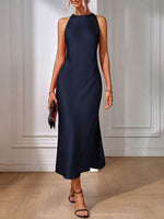 Satin Dress Women Clothing Spring Summer Sleeveless Split Satin Imitation Silk Maxi Dress