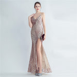 High Density Sequ Binding Waist Shaping Side Slit High End Evening Dress