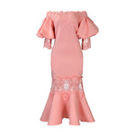 D368 cross-border women's fashion temperament lace off-the-shoulder fishtail party sexy party dress foreign trade dress