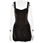 Strap Tube Top Dress Sexy Waist Trimming Solid Color Pleated Sleeveless Dress