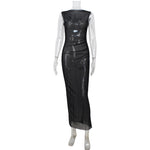 Elegant Women Clothing Mesh See through Sleeveless Slim Fit Sexy Dress Overskirt Long Blouse for Women