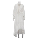 Drawstring V neck Flared Sleeves Chiffon Dress Asymmetric Design White Casual Long A line Dress