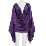 Women Clothing Autumn Solid Color Elegant Artificial Silk Swing Collar Swing Sleeve Sheath Dress