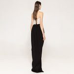 Sexy Women Lace Bead Strapless Dress High Elastic Split Long Dress