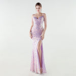 Heavy Industry Sequin Beaded Boning Corset Waist Tight Evening Dress