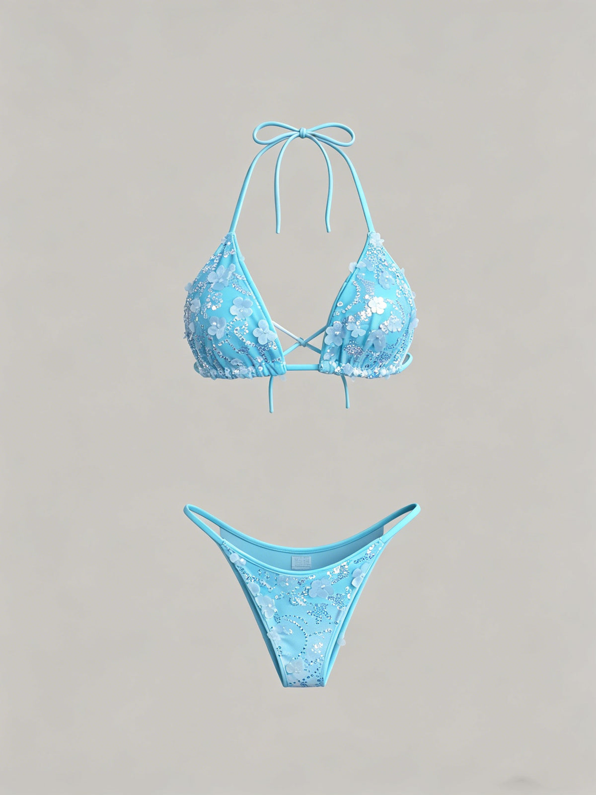 S - XL with Skirt 3D Flowers Sequins Bikini Female Swimsuit Women Swimwear Three-pieces Bikini Set Bathing Suit Swim Beachwear