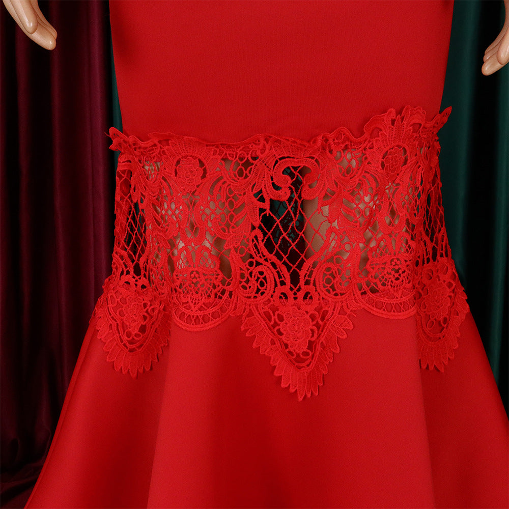 D368 cross-border women's fashion temperament lace off-the-shoulder fishtail party sexy party dress foreign trade dress
