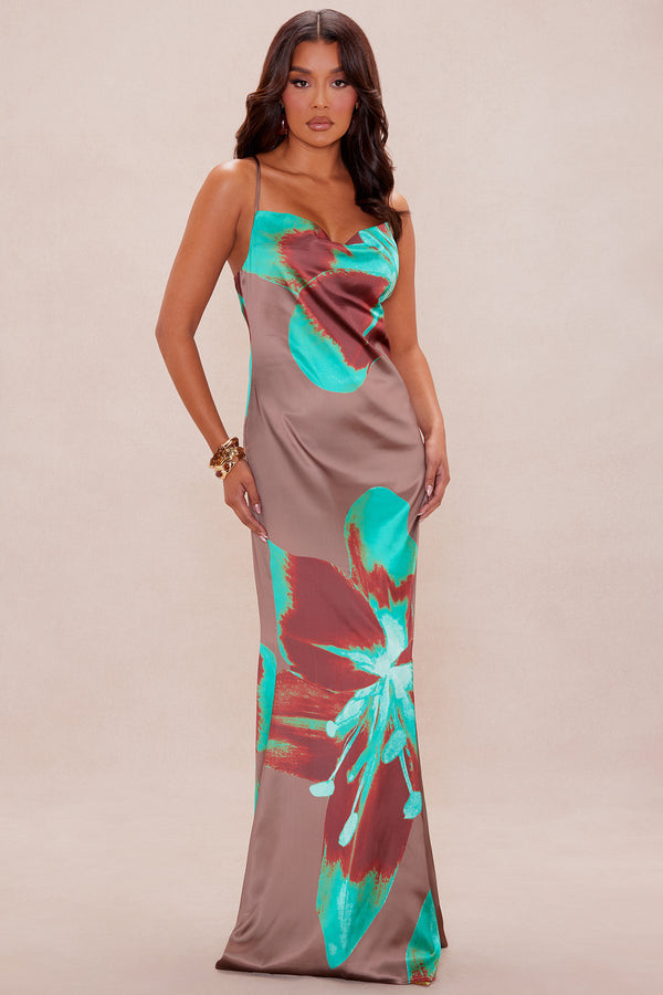 Spaghetti Strap Floral Print Sheath Slim Evening Dress Cocktail Fishtail Women Clothing Maxi Dress