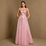 Sexy Deep V Plunge neck Large Swing Evening Dress Elegant Sexy Strap Pattern Sequin Gauze Dress Women