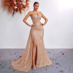 Light Luxury Sequ Tube Top Sexy High Waist Slit Fishtail Evening Dress Cocktail High Grade Socialite Dress