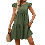 Summer Women Clothing Ruffled Bohemian Solid Color Dress