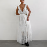 Sexy Black Brocade Lace Dress All Matching Sexy V-neck Loose Backless Women Dress