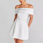Spring Summer Waist Belt Off Shoulder Dress Casual Party Dress Dress Women
