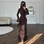 Autumn Winter Women Clothing Middle East Elegant Lace Sheath Evening Dress
