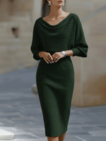 Draped Batwing Sleeve Mid Length Dress