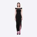 Sexy off the Shoulder Side Slit Draping Effect Pleated Slim Fit Dinner Birthday Party Dress