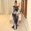Personality Women Printed Wear Straight Hip Colorblock round Neck Long Sleeved Dress