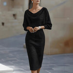Draped Batwing Sleeve Mid Length Dress