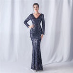 Positioning Floral Cutting Craft Magic Color Sequin Annual Meeting Wedding Long Sleeve Evening Dress