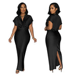 Women Wear V neck Short Sleeve Elegant Slim Back Slit Dress