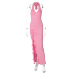 Summer V neck Halter Dress Split Sexy Backless Dress Women