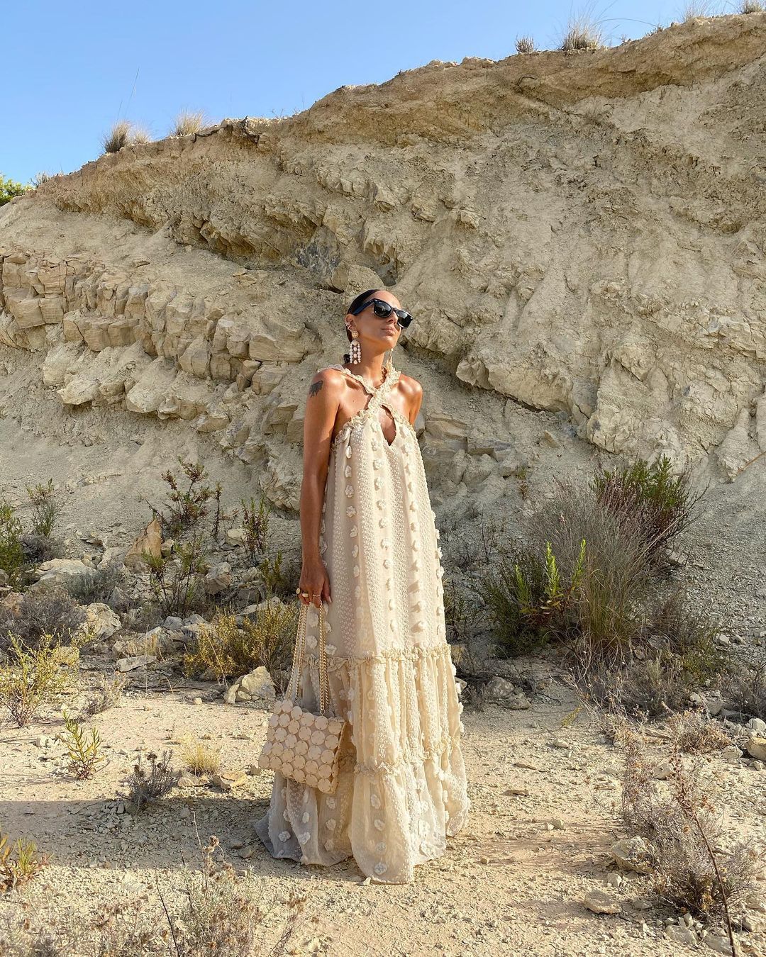 Halter Three Dimensional Floral Mop Tiered Dress