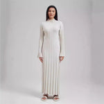 Autumn Winter Knitted Dress Casual Waist Tight round Neck Large Pit High Collar Slimming Knitted Maxi Dress for Women
