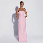 Personalized Sequined Solid Color Tube Top Dress Women Spring Sleeveless Suspenders Split Waist Fitted Maxi Dress