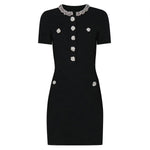 Spring Autumn Classic Knitted Net Red Popular Slim Fit Slimming Rhinestone Dress