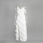 Patchwork Ruffled Sling Maxi Dress Summer Sexy Slit Slim Fitting
