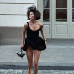 Women Clothing Patchwork Design Pleated Sleeveless Suspender High Waist Irregular Asymmetric Hem Dress