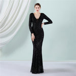 Positioning Floral Sequin Evening Dress Women Banquet Elegant Long Sleeve Sequined Queen Fishtail Dress