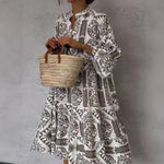Dress Casual Printed 3/4 Sleeves Shirt Dress for Women