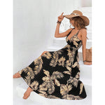 Real Shot Tropical Printing Thigh Fork Sling Dress