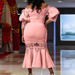 D368 cross-border women's fashion temperament lace off-the-shoulder fishtail party sexy party dress foreign trade dress