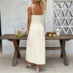 French Vacation Slit Solid Color Smocking Cami Dress