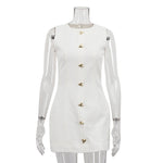 Women Clothing Arrival White Short French Dress Sleeveless round Neck Waist Controlled Vest Dress