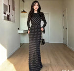 Spring Autumn Polka Dot Pattern round Neck Long Sleeve Flared Sleeves Graceful Fashionable Dress Women