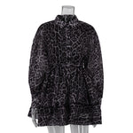 Women Clothing Early Spring Chiffon Leopard Print Long Sleeved Dress Street Collared Pettidress