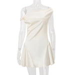 Women Clothing Autumn French Sexy Pure Sweet Waist Controlled Satin Dress