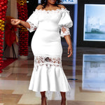 D368 cross-border women's fashion temperament lace off-the-shoulder fishtail party sexy party dress foreign trade dress