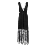 Sexy Black Brocade Lace Dress All Matching Sexy V-neck Loose Backless Women Dress