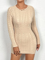 Twist Thread Knitted Dress Women Pullover Round Neck Solid Color Slim Hip Dress Women