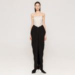 Sexy Women Lace Bead Strapless Dress High Elastic Split Long Dress