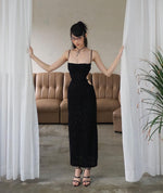 Sexy Suspenders Backless Thin Glittering Hollow Out Cutout Dress Summer Sexy High Grade Dress for Women