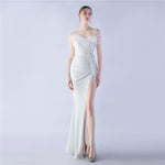 Ostrich Hair Craft Floral Wedding Annual Meeting High End Evening Dress