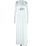 Women Clothing Solid Color Dress off the Shoulder Strap Sleeveless Large Dress